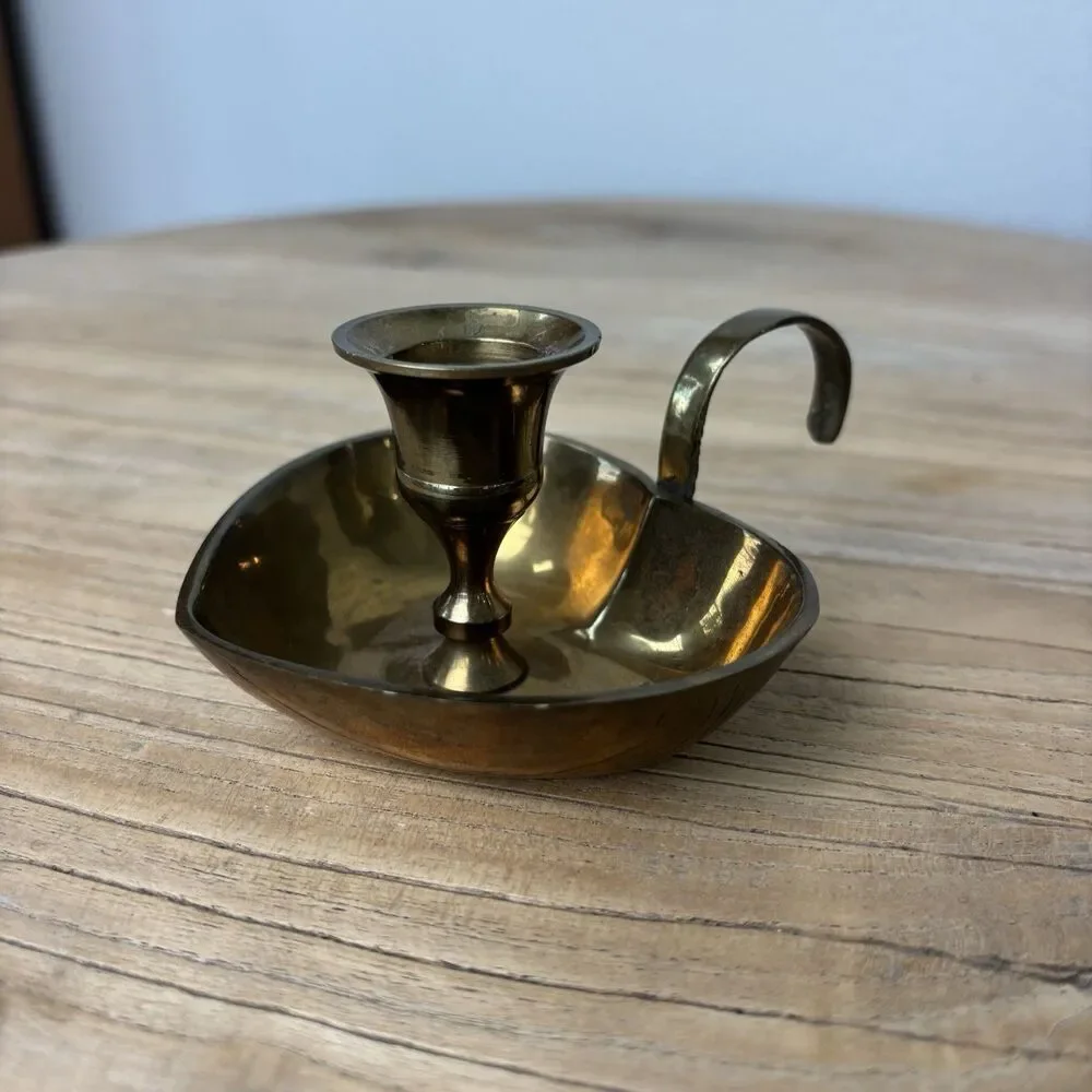 Vintage Brass Heart Shaped Chamberstick Candle Holder Cottagecore Granny Decor